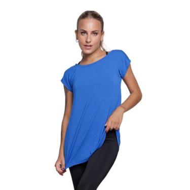 Imagem de Blusa Fitness Mullet Feminina Tela Vazada Treino - Vekyo, Azul, M, Fem