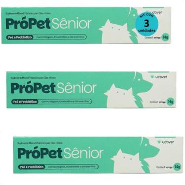Imagem de Própet sênior 14g pré e probiótico para cães e gatos ucbvet kit com 3