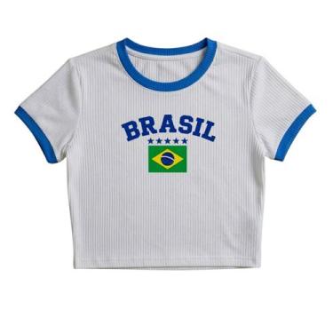 Imagem de Camiseta Feminina Brasil Estampada Ribana Bandeira Cropped Copa - Piss