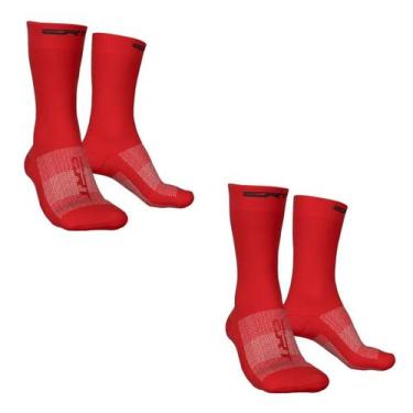 Imagem de Kit 2 pares meia esportiva ciclismo corrida cano médio ERT, Vermelho, 