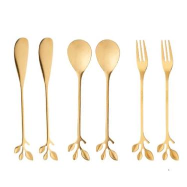 Imagem de Conjunto 6 Talheres Aço Inox Dourado Leaves - Mk Home