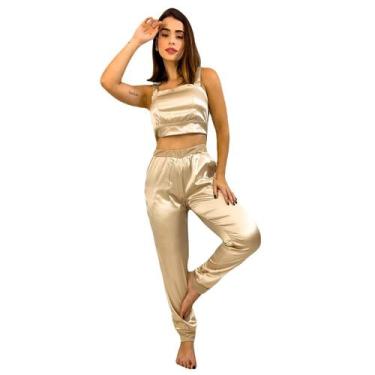 Imagem de Pijama calça cropped cetim off Feminino Inverno Frio Fashion - MON CHE