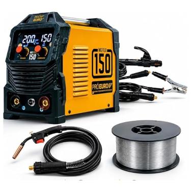 Imagem de Pró Euro Máquina Inversora de Solda MIG TIG MMA 150A Bivolt Multiprocesso Flex sem Gás Mais Rolo de Arame MIG 0,8mm de 1kg
