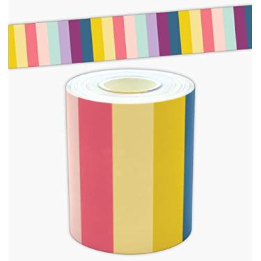 Imagem de Teacher Created Resources Acabamento reto com listras Happy Day – 15 metros – Decore quadros de avisos, paredes, mesas, janelas, portas, armários, escolas, salas de aula, escola e escritórios