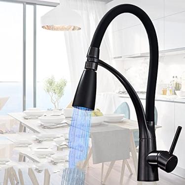Imagem de Torneira de pia de cozinha de led preto giratório de puxar para baixo torneira de pia de cozinha montada deck de banheiro misturador de água quente e fria, estilo led preto 2, china