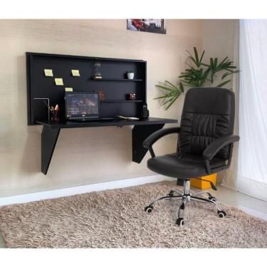 Imagem de Conjunto Escrivaninha Retrátil Preta + Cadeira Confort Base Giratória