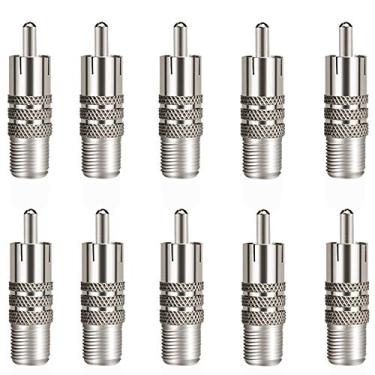 Imagem de Pacote com 10 adaptadores de cabo coaxial fêmea para RCA macho, adaptador de acoplador reto para áudio de vídeo (folheado a níquel)