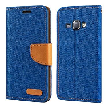 Imagem de Capa para Samsung Galaxy J1 6 Duos LTE, capa carteira de couro Oxford com capa traseira de TPU macio capa flip magnética para Samsung Galaxy J1 4G (4,5 polegadas) azul