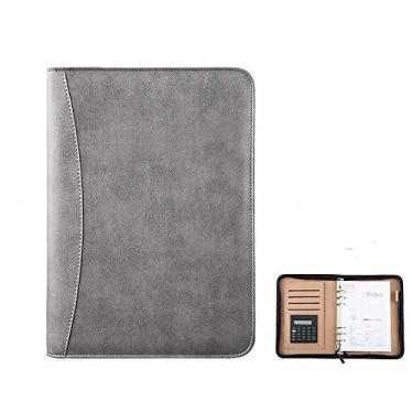 Imagem de Yajun Pasta de conferência com bolsa com zíper diário caderno e fichário espiral com calculadora caderno organizador de documentos comerciais, cinza