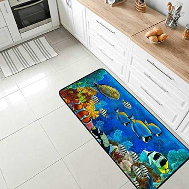Imagem de Tapete de área de conforto colorido para peixes subaquáticos, recife de corais, tapete antiderrapante para cozinha, tapete antifadiga para sala de jantar, lavanderia, escritório, corredor, 99 x 50 cm
