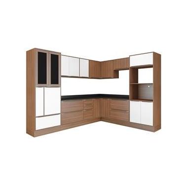 Imagem de Kit Cozinha Nogueira e Acetinado Texturizado com Rodapé Vidro Temperado Multimóveis