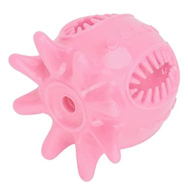 Imagem de LZKW Brinquedos mastigáveis para cães, bola de brinquedo para cães, bola dispensadora de alimentos para animais de estimação, massagem as gengivas com cerdas macias de limpeza para entretenimento para cães (rosa)