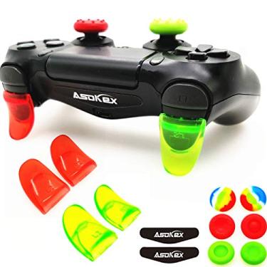 Imagem de Gatilhos L2 R2 Ps4 (2 pares de extensores de gatilho, 6 peças de empunhadura de polegar, 2 pares de decalques de barra de luz LED) para controle Ps4 Dualshock (verde e vermelho)