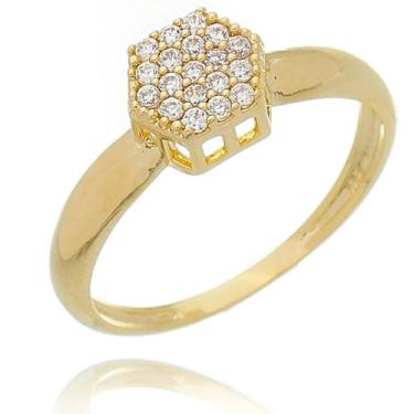 Imagem de Anel Solitário Dourado Banhado em Ouro 18k Com Zircônias - AIEVUOG, 16
