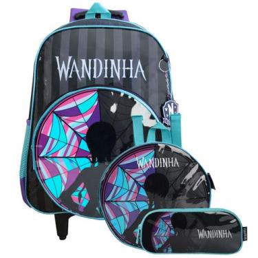 Imagem de Kit Mochila De Rodas Wandinha Com Lancheira e Estojo - Luxcel, Escolar