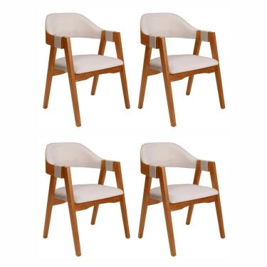 Imagem de Kit 4 Cadeiras de Madeira Maciça Tauari Estofada e Braço com Corda Náutica Bélgica Espresso Móveis Imbuia/Off White