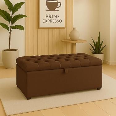 Imagem de Puff Baú Pé De Cama 90 Cm Sued Capitone Armazenamento Quarto Decorativo Confortável(Marrom,Tampa Lisa 8 cm de Altura)