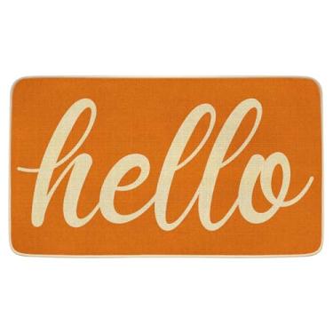 Imagem de AamAccess Tapete Hello Orange para decoração de outono, tapete de interruptor discreto para uso interno e externo para entrada, entrada externa, piso de pátio 43 x 76 cm