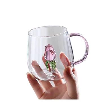 Imagem de hezhuhe2258 Caneca 3D Copos de vidro criativos canecas transparentes com alça xícara de café garrafas de água bonitas resistente ao calor xícara de leite caneca de café (A)