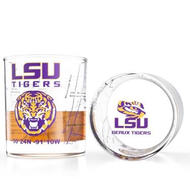 Imagem de Conjunto de copos de uísque Louisiana State University (2 copos de bola baixa) | Contém logotipo LSU e mapa do campus coloridos | Ideia de presente LSU Tiger para estudantes universitários e ex-alunos | Copos de coquetel universitários