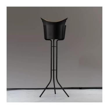 Imagem de Balde de gelo com suporte, refrigerador de vinho de piso de aço inoxidável, balde de vinho de gelo vertical para bares, uso doméstico, interno e externo (cobre) (preto)