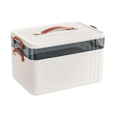 Imagem de Caixa organizadora de medicamentos multicamadas, suporte organizador de medicamentos domésticos com alça, acessórios de segurança transparentes, recipiente de suprimento de grande capacidade para