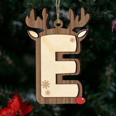 Imagem de Enfeites de letras de rena de madeira de Natal – decoração de madeira natural com cordão de juta, enfeite de árvore de Natal com nome/palavra DIY, etiqueta personalizada para decoração de festa em