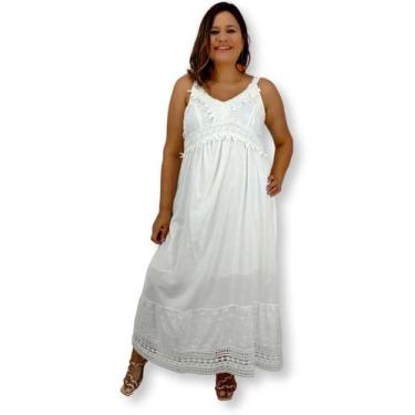 Imagem de Vestido Branco Longo Alça Indiano Com Renda Algodão 435 - Sarat Moda I