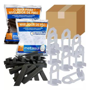 Imagem de Kit 500 Pecas Nivelador Espaçador Clips Piso + 100 Cunha Metasul, 3MM