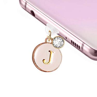Imagem de ELISE & FONDA TP10 Tipo-C porta de carregamento USB plugue minúsculo redondo inicial letra J pingente de celular para Samsung Galaxy/Huawei/OnePlus/Xiaomi/oppo novos telefones Android