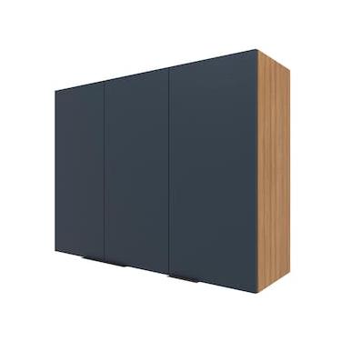 Imagem de Armário Aéreo Bartira Cristal com 3 Portas, 3 Prateleiras e 120cm de largura - Lâmina Mel/Azul Royal