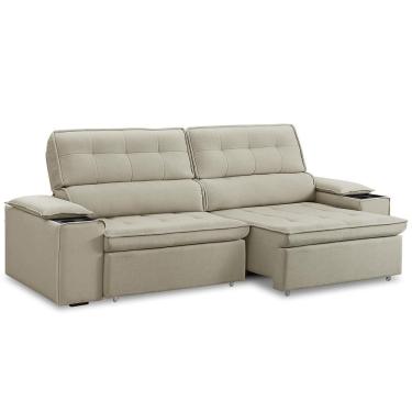 Imagem de Sofá Retrátil Reclinável 3 Lugares Sala De Estar 215cm Bilac F04 Linho Bege - Lyam Decor