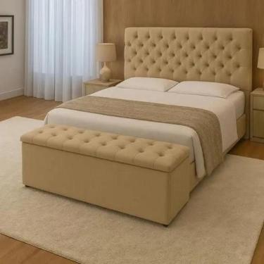 Imagem de Kit Baú Recamier + Cabeceira King Suede Bege - Fábrica de tudo