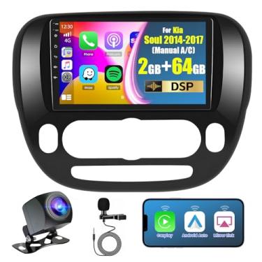 Imagem de 4Core 64G para Kia Soul 2014-2017 (Manual A/C) Android Rádio estéreo para carro com Carplay sem fio Android Auto, rádio com tela sensível ao toque de 23 cm, Wi-Fi, navegação GPS, Bluetooth, FM RDS, EQ