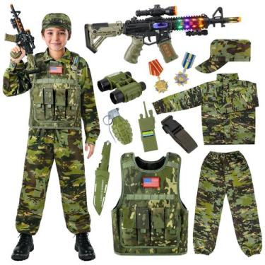 Imagem de Fantasia Metemot Kids Army para meninos com brinquedos militares de 3 
