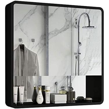 Imagem de AKALNNB Armário de espelho de banheiro com armários de parede para armário de banheiro montado na parede com espelho com portas duplas de espelho de aço inoxidável polido