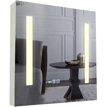 Imagem de AKALNNB Armários espelhados brancos para banheiro montado na parede espelho antiembaçamento com armário de armazenamento armário de banheiro espelho de banheiro com luz