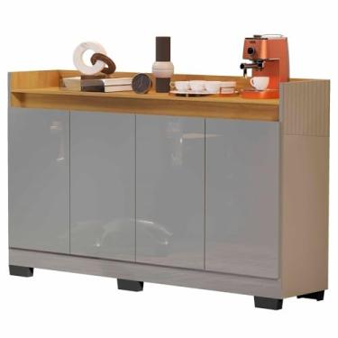 Imagem de Rack Aparador Buffet Cantinho Café Retrô 4 Portas Escritório Hall Entrada(CINZA/NATURE)