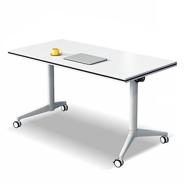 Imagem de Mesa de computador móvel, dobrável, mesa flip de 74,9 cm de altura para sala de treinamento ou conferência, rodas com trava, bases de aço, tops laminados (cor: branco, tamanho: 120 * 40 * 75 cm