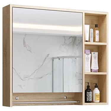 Imagem de AKALNNB Armário de remédios, espelho de banheiro, armário de madeira maciça, armário de espelho de banheiro com toalheiro, caixa de espelho de vaso sanitário, armário de armazenamento de parede