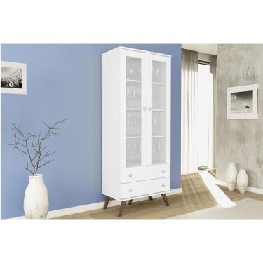 Imagem de Estante Livreiro Casal Esm 217 C- 2 Portas C- Vidro E 2 Gavetas 70cm Branco - Movelbento