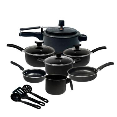 Imagem de Jogo Kit de Panela Antiaderente Tampa de Vidro com Panela de Pressão de 2.5 litros(Preto)