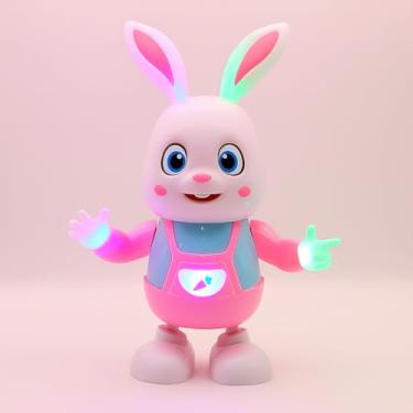 Imagem de Coelhinho Musical Dançante Interativo com Luzes, 27cm x 20cm, Rosa e Branco, Funciona com Pilhas AA, Brinquedo Educativo para Bebês