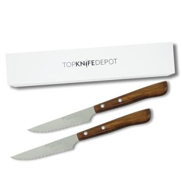 Imagem de Conjunto de facas de bife Ecowood – Lâmina serrilhada – Cabo de madeira composta – Talheres estilo country para celebrações de churrasco – Conjunto de 2 facas – Feito na Espanha