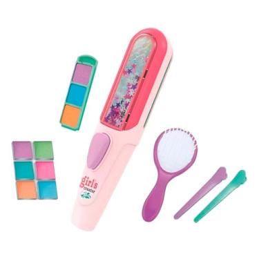 Imagem de Kit de Pintura para Cabelo, Mini Prancha 15cm com 6 Cores, Escova e Presilhas, Brinquedo Infantil +6 Anos, Rosa