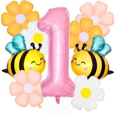 Imagem de 9Pcs Happy 1st Bee Day Birthday Balloons Decorations for Cute Baby Shower Girl or Boy Fun to Bee One Bumble Bee First Birthday Party Décor, 1 Year Old Birthday Party Milestone Supplies (Pink)