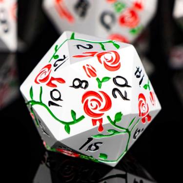 Imagem de ORIFANTOU Gothic DND Dice Set Bleeding Rose Metal D and D Dice for use with Dungeons Dragons D&D Role Playing Game, Red RPG Polyhedral Dice Set D20 D12 D10 D8 D6 D4
