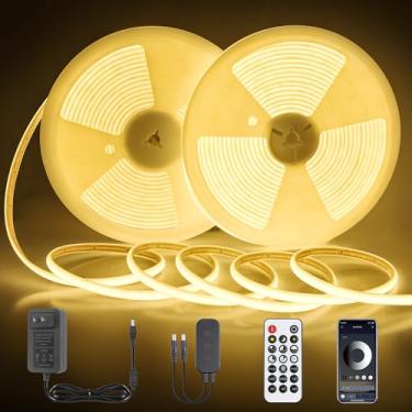 Imagem de Aclorol Fita de luz LED COB de 24 V 3000 K regulável para ambientes externos à prova d'água 1,8 m com luz autoadesiva para sala de estar, cozinha, armário, prateleira, iluminação doméstica e externa