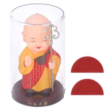 Imagem de Ornamento de carro monge, mini estatueta de monge movida a energia solar com detecção de luz, bênção de prosperidade e felicidade para mesa de escritório, painel de carro, casa (vermelho)