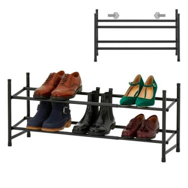 Imagem de Displays By Jack Sapateira extensível de 2 camadas, organizador de sapatos de metal empilhável – Largura ajustável de 62 a 115 cm para entrada, armário, quarto